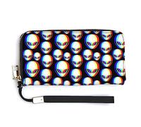 Melbrakin Women's Pu Wallets Cell Phone Case Holster Bag Cute Large Capacity Zipper Handbag Purse for Girls Ladies Compatible with Cool Trippy Aliens Pattern Wallet