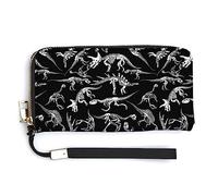 Melbrakin Women's Pu Wallets Cell Phone Case Holster Bag Cute Large Capacity Zipper Handbag Purse for Girls Ladies Compatible with Black and White Dinosaur Skull Skeleton Wallet