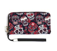 Melbrakin Women's Pu Wallets Cell Phone Case Holster Bag Cute Large Capacity Zipper Handbag Purse for Girls Ladies Compatible with Day Dead Floral Rose Sugar Skull Wallet