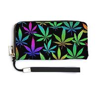Melbrakin Women's Pu Wallets Cell Phone Case Holster Bag Cute Large Capacity Zipper Handbag Purse for Girls Ladies Compatible with Trippy Neon Weedleaf Leaves Wallet