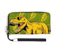 Melbrakin Yellow T-rex Dinosaur with Tropical Leaf Women's Wristlet Wallet Large Capacity Wallets for Ladies Long Clutch Bags Printed PU Handbag with Zipper