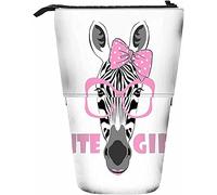 Melbrakin Zebra Telescopic Pencil Stationery Case Pens Storage Box with Zipper Closure for Women Men Boys Girls Cute Girl Zebra in Pink Glasses with Bow Cartoon Funny Animal