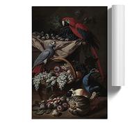 Melchior d'Hondecoeter Parrots | Unframed Wall Art Print | Ready to Frame Poster | Modern Home Decor Picture | Artwork for Living Room, Bedroom, Kitchen or Office | A1 (59.4x84.1 cm)