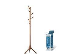 MELDEVO Wooden Tree Coat Rack Stand, 6 Hooks - 3 Adjustable Sizes Free Standing Coat Rack, Hallway/Entryway Coat Hanger Stand for Clothes, Suits, Accessories