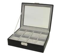 Mele & Co. Men's Black Lockable Eight Watch Box with Glass Lid