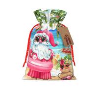 Mele Kalikimaka Hawaii Christmas Beach Santa Claus Flamingo Holiday Drawstring Gift Bags, Christmas Gift Wrapping Sacks Pouches For Xmas Presents Party Favor 8 X 12in