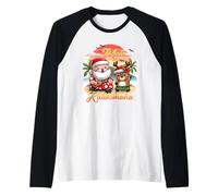 Mele Kalikimaka Hawaiian Christmas Kawaii Santa Reindeer Fun Raglan Baseball Tee