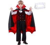 Meleager Vampire Costume Children, Halloween Cape and Vampire Teeth, Devil Costume Boys, Girls, Dracula Cape and Vampire Teeth for Halloween, Mardi Gras Party