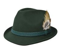 Melegari Tyrolean Brixen Trilby Hat | Traditional Tyrolean Cord and Feathers | Popular Mountain Hat | Alpine Hat | Men and Women | Summer/Winter, green, 55