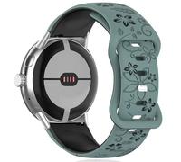 MELEJIA Flower Engraved Strap for Google Pixel Watch 4 45mm/Pixel Watch 3 45mm, Silicone Replacement Band, Floral Two-Tone Strap, Adjustable Silicone Sport Watchband for Women-Slate Blue + Black