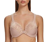 MELENECA Front Fastening Bras for Women Plus Size Underwire Unlined Lace Cup Cushion Strap Beige 36G