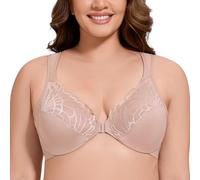 MELENECA Front Fastening Bras for Women Plus Size Underwire Unlined Lace Cup Cushion Strap Beige 48D