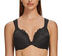 MELENECA Front Fastening Bras for Women Plus Size Underwire Unlined Lace Cup Cushion Strap Black 42C