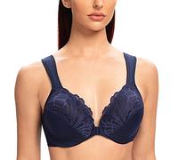 MELENECA Front Fastening Bras for Women Plus Size Underwire Unlined Lace Cup Cushion Strap Blue 42E