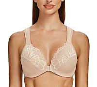 MELENECA Front Fastening Bras for Women Plus Size Underwire Unlined Lace Cup Cushion Strap Pale Nude 46B