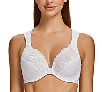 MELENECA Front Fastening Bras for Women Plus Size Underwire Unlined Lace Cup Cushion Strap White 42C