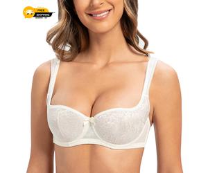 MELENECA Women’s Balconette Half Cup Underwire Bra with Padded Straps Lace