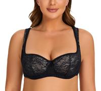 MELENECA Women's Balconette Bra with Padded Strap Half Cup Underwire Sexy Lace Black 44E