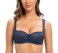 MELENECA Women's Balconette Bra with Padded Strap Half Cup Underwire Sexy Lace Blue 32C
