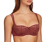 MELENECA Women's Balconette Bra with Padded Strap Half Cup Underwire Sexy Lace Cabernet Red 44D