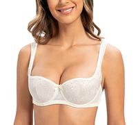 MELENECA Women's Balconette Bra with Padded Strap Half Cup Underwire Sexy Lace Off White 32E