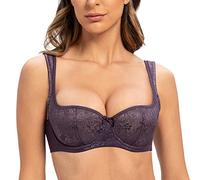 MELENECA Women's Balconette Bra with Padded Strap Half Cup Underwire Sexy Lace Purple 32C