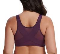 MELENECA Women's Front Fastening Bras Plus Size Unlined Underwire Back Support Posture Bra Grape Wine 48B