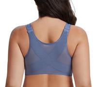 MELENECA Women's Front Fastening Bras Plus Size Unlined Underwire Back Support Posture Bra Slate Blue 44G