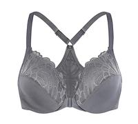 MELENECA Women's Front Fastening Racerback Plus Size Stretch Lace Underwire Unlined Bras Anthracite 34DD