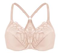 MELENECA Women's Front Fastening Racerback Plus Size Stretch Lace Underwire Unlined Bras Beige 42F