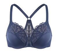MELENECA Women's Front Fastening Racerback Plus Size Stretch Lace Underwire Unlined Bras Blue 44DD
