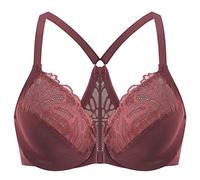 MELENECA Women's Front Fastening Racerback Plus Size Stretch Lace Underwire Unlined Bras Cabernet Red 34B
