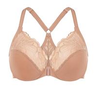 MELENECA Women's Front Fastening Racerback Plus Size Stretch Lace Underwire Unlined Bras Cappuccino 34E