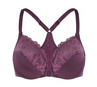 MELENECA Women's Front Fastening Racerback Plus Size Stretch Lace Underwire Unlined Bras Grape Wine 46DD
