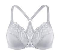 MELENECA Women's Front Fastening Racerback Plus Size Stretch Lace Underwire Unlined Bras Grey 46C