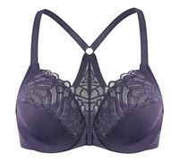 MELENECA Women's Front Fastening Racerback Plus Size Stretch Lace Underwire Unlined Bras Purple 46DD