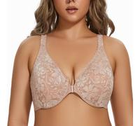MELENECA Women's Front Fastening Underwire Plus Size Racerback Non Padded Sexy Lace Bra Beige 40C