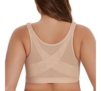 MELENECA Women's Front Fastening Wirefree Post Surgery Plus Size Back Support Posture Bra Beige 40B