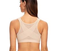 MELENECA Women's Front Fastening Wirefree Post Surgery Plus Size Back Support Posture Bra Beige 42G
