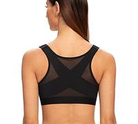 MELENECA Women's Front Fastening Wirefree Post Surgery Plus Size Back Support Posture Bra Black 38C