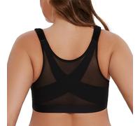 MELENECA Women's Front Fastening Wirefree Post Surgery Plus Size Back Support Posture Bra Black 44E