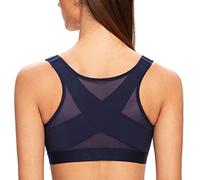 MELENECA Women's Front Fastening Wirefree Post Surgery Plus Size Back Support Posture Bra Navy Blue 34B