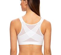 MELENECA Women's Front Fastening Wirefree Post Surgery Plus Size Back Support Posture Bra White 34D