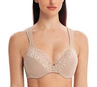 MELENECA Women's Full Coverage Minimizer Plus Size Lace Underwire Bra Cushion Strap Beige 44I