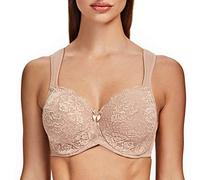 MELENECA Women's Full Coverage Non-Padded Minimizer Underwire Floral Lace Bra Beige-lace 44C