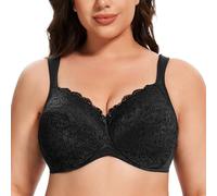 MELENECA Women's Full Coverage Non-Padded Minimizer Underwire Floral Lace Bra Black-lace 46DD
