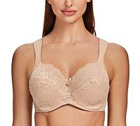 MELENECA Women's Full Coverage Non-Padded Minimizer Underwire Floral Lace Bra Pale Nude-lace 34DD