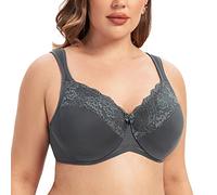 MELENECA Women's Minimizer Bra Full Coverage Plus Size Underwire Lace Comfort Cushion Strap Anthracite 42B