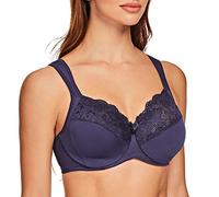 MELENECA Women's Minimizer Bra Full Coverage Plus Size Underwire Lace Comfort Cushion Strap Blue 40C