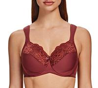 MELENECA Women's Minimizer Bra Full Coverage Plus Size Underwire Lace Comfort Cushion Strap Cabernet Red 38B